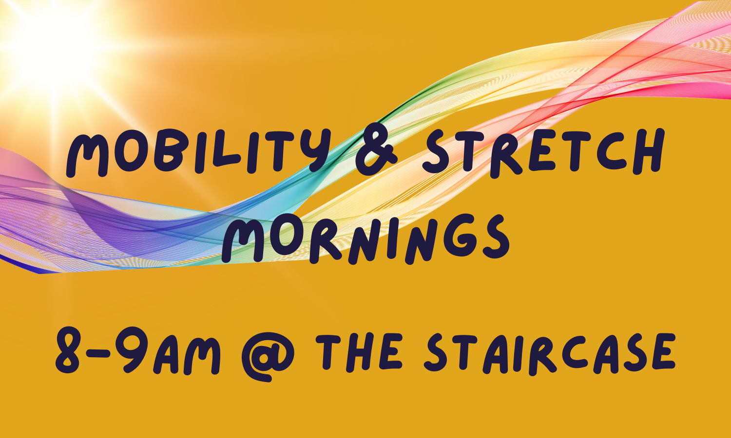 Mobility and Stretch - rainbow muscle on yellow background